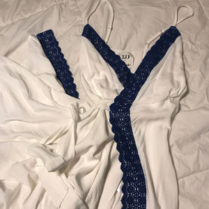 Lulu's Tahitian Blue and White Maxi Wrap Dress